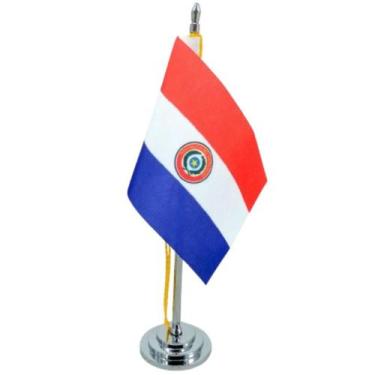 Imagem de Mini Bandeira De Mesa Paraguai Com 8cm X 5,5cm E 15cm Mastro - SP Band