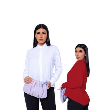 Imagem de Kit 2 Un. Camisas Social Feminina Manga Longa Com Fechamento Em Botões
