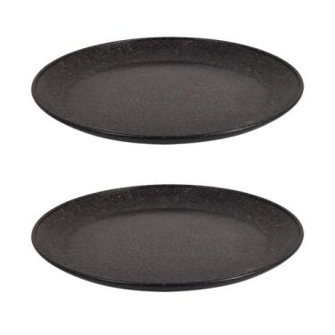 Imagem de 2un Prato Refeição Sustentável Redondo Resistente 24cm Preto - EVO