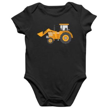 Imagem de Body Bebê Algodão Trator Pá Carregadeira Amarelo - Foca na Moda, Preto