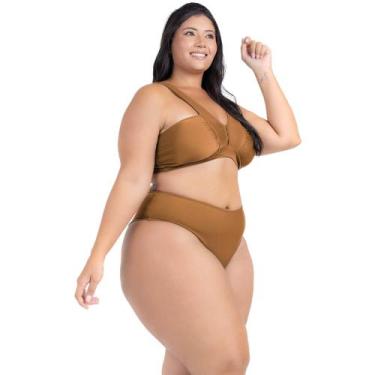 Imagem de Biquini Cós Alto Sustentação Plus Size Alças Largas Decote - HYPE MODA