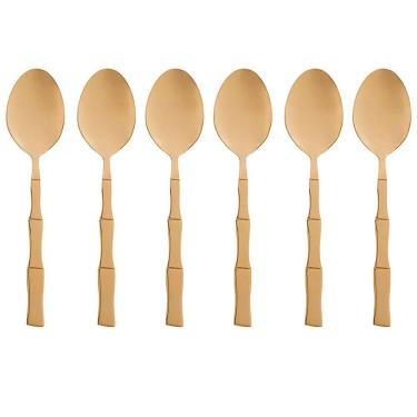 Imagem de Conjunto 6 Colheres de Sobremesa Inox Bambu Elegant Champanhe 1816 - Lyor