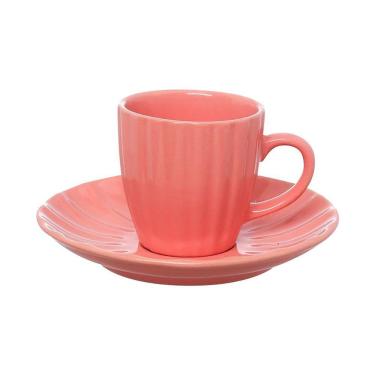 Imagem de Conjunto 4 Xícaras de Café com Pires Cerâmica Bella 90ml Rosa JGXC083RS - Hauskraft