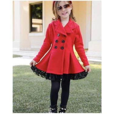 Imagem de Casaco Sobretudo Meninas Infantil com Botão e Rendinha na Barra - innv