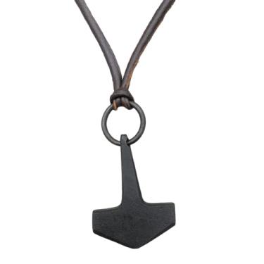 Imagem de NauticalMart Pingente Viking Mjolnir Thor forjado à mão - nórdico/medieval/joia/Skyrim com cordão de couro, Ferro