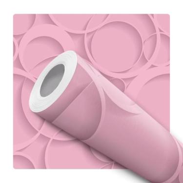 Imagem de Papel de Parede Adesivo Círculos Efeito 3D Rosa Moderno Quarto Sala de