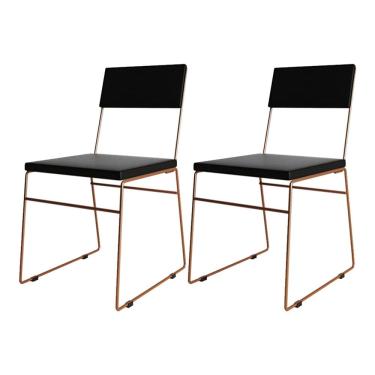 Imagem de Kit 2 Cadeiras de Jantar Málaga Assento Corino Preto Base Cobre