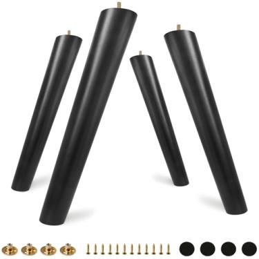 Imagem de FoDau770 Pernas de móveis de madeira de borracha preta 35,5 cm, pés de madeira afunilados inclinados de meados do século, conjunto de 4, peças de reposição para pés de móveis UNC de 5/40.6 cm para