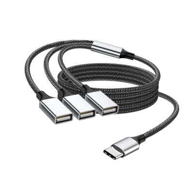 Imagem de Divisor de cabo USB C para triplo USB 3,3 pés, USB C macho para 3USB fêmea adaptador de 1 m, cabo de carregamento tipo C para três tipos A Y, hub múltiplo para laptop, tablet, telefone, disco flash,