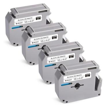 Imagem de TITBIT Fita de etiqueta branca 12 mm, pacote com 4, para Brother P-Touch PT-M95, PT-70BM, PT-90, PT-70, PT-65, PT-80, PT-85, PT-65SL, PT-45M, etc.