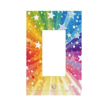 Imagem de Wpshijia Placa de cobertura de interruptor de luz, raios coloridos com estrelas brancas, 1 gangue, capas de tomada de balancim único, placas de interruptor decorativas, placas de parede elétricas,
