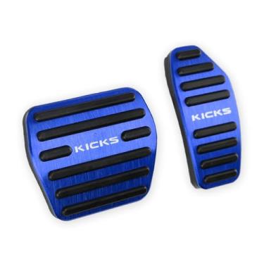 Imagem de LEXLEY 2 peças de pastilhas de pedal de freio a gás de alumínio antiderrapantes, capas de pedal de acelerador automático sem perfuração apenas para Nissan 2018-2024 Kicks-azul