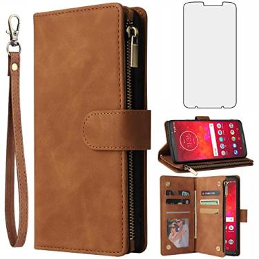 Imagem de Asuwish Capa carteira compatível com Moto Z3 / Z3 Play e protetor de tela de vidro temperado, capa flip com suporte para cartão, acessórios de celular, capas de celular para Motorola MotoZ3 Z 3 capa 3