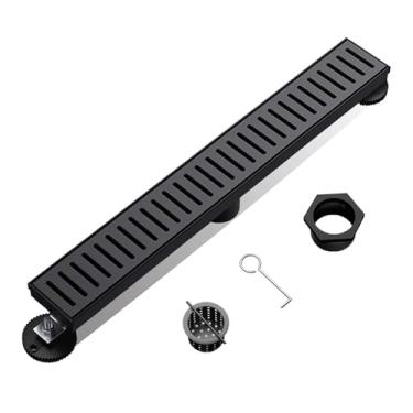 Imagem de BARONAGE Dreno de Chuveiro Linear de 24", com Grade de Padrão de Cápsula Removível, Ralo de Chão de Chuveiro Retangular Dreno Linear de Banheiro de Aço Inoxidável 304 Preto Inclui Pés Ajustáveis, Filt