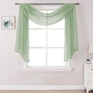 Imagem de DONREN Lenço longo de janela de 3,54 cm para festa - Cachecol macio de luxo semitransparente para casamento (1 painel, verde sálvia)