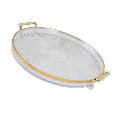 Imagem de Bandeja Redonda Elegante Com Alça Dourada Bandeja de Armazenamento Resistente para Frutas, Lanches, Sobremesas, Fácil de Limpar, Material PS, Plástico Decorativo, Festa, Mesa de