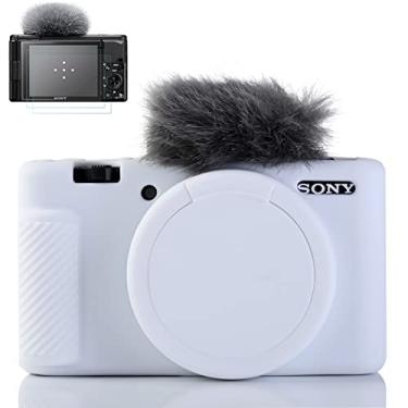 Imagem de Yisau Capa de câmera para Sony ZV-1, Sony ZV1 Capa para câmera digital anti-arranhões Slim Fit Soft DSLR com protetor de tela ZV1 (branca)