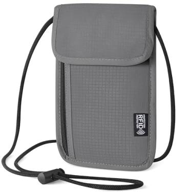 Imagem de Likesing Bolsa de pescoço para passaporte familiar, com bloqueio de RFID, leve, transversal, passaporte, carteira de viagem, gola fina, presentes para mulheres e homens, Cinza, Simplicidade
