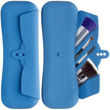 Imagem de KESHIMA Bolsa de pincéis de maquiagem de silicone macio, suporte de pincel de maquiagem elegante para viagem, Azul