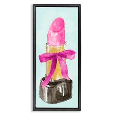 Imagem de Stupell Industries Arte de parede em tela flutuante emoldurada com batom e laço rosa por Lanie Loreth, moldura flutuante preta, 28 x 63 cm
