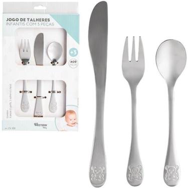 Imagem de conjunto de talher infantil com colher +garfo e faca de inox - WESTERN