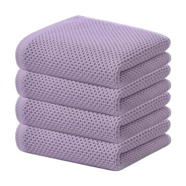 Imagem de Pano de prato Kitinjoy 100% algodão, tecido waffle, kit com 4 unidades, supermacio e absorvente para secar louça, pano de mão para cozinha, 33 x 71 cm, lavanda
