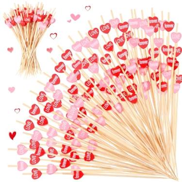 Imagem de Tioncy 100 Pçs Palitos de Coquetel Dia dos Namorados 11,7 cm Palitos de Dentes de Coquetel Coração para Aperitivos Espetos Decorativos de Bambu Decorações de Dia dos Namorados Palitos de Comida de