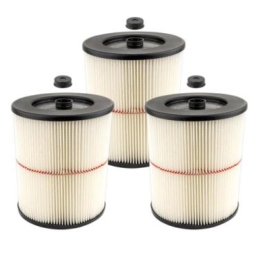 Imagem de (Pacote com 3) 9-17816 Cartucho de filtro de substituição compatível com Craftsman 17816 Wet Dry Vac serve para aspirador de pó de 5 galões e maior, filtros HEPA de listras vermelhas para Craftsman