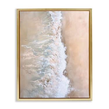 Imagem de Stupell Industries Tela emoldurada Neutral Coast Wave Crash Gold Floater Design de arte de parede por Petal Prints Design, 43 x 53 cm
