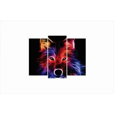 Imagem de Quadro Decorativo Artesanal Lobo Colorido Tumblr 3 Pçs - Sunshine arte