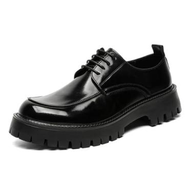 Imagem de Sapatos masculinos de couro plataforma formal Derby de luxo bico redondo sola com cadarço social casual trabalho escritório negócios Oxford, Preto, 38