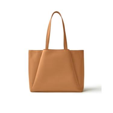 Imagem de Sacolas de trabalho femininas de 15,6 polegadas - Bolsa de laptop com compartimentos de zíper - Bolsa grande de couro PU para escritório pasta para computador, Marrom claro