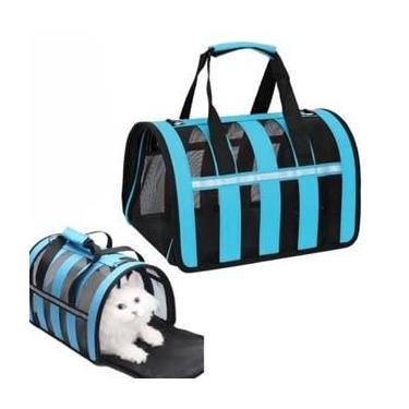 Imagem de Bolsa Mala Transporte Pet Cachorro Gato Viagem Avião Material Respiravel(AZUL G 48 * 28 * 26)