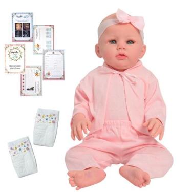 Imagem de Bebê Reborn Menina Abigail Carequinha Com Pijama Rosa - Cegonha Reborn