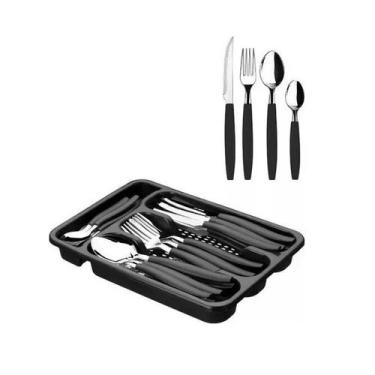 Imagem de Faqueiro Inox Jogo De Talheres Porta Talheres Com 25 Peças Cor Preto -