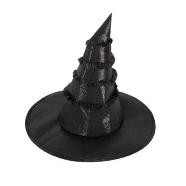 Imagem de Shnqchure Chapéu de bruxa adulto chapéu preto acessórios de fantasia de bruxa cosplay adereços para mulheres, chapéu preto