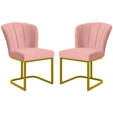 Imagem de Kit 2 Cadeiras Poltrona Flor Pés Metal Dourado Mesa Quarto Cozinha - B