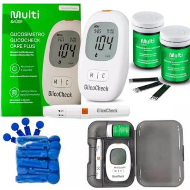 Imagem de Kit Medidor de Glicose GlicoCheck CarePlus - 60 Tiras + 110 Lancetas E Caneta Lancetadora - Glicosímetro Glicemia