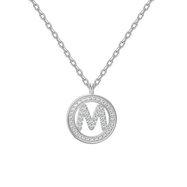 Imagem de EUSJ Colar feminino com inicial de prata 925, banhado a ouro branco 14K, redondo, alfabeto, com pingente de letra com zircônia cúbica, comprimento de corrente de 45,7 cm + 5 cm, presente para mulheres