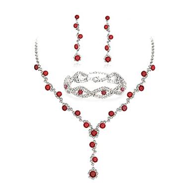 Imagem de YANODA Conjuntos de joias de noiva com strass para mulheres, colar de cristal, brincos, pulseiras, conjuntos de joias para casamento, presentes de dama de honra, festa noturna, baile, conjunto de