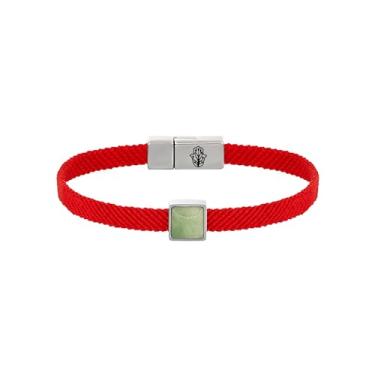 Imagem de Karma and Luck Pulseira de latão banhada a ródio com cordão vermelho, liberta aterramento, proteção e transformação com ônix preto, pedra de jade, olho de tigre e lápis-lazúli e fecho magnético,