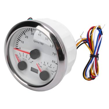 Imagem de 3 Em 1 85mm Tacômetro 8000rpm 40 a 120 ℃ Temperatura de água 0 a 10 Bares Pressão 7 Cor de Luz de Fundo de Luz de Luz (Dial Branco Moldura de Prata CX8290)
