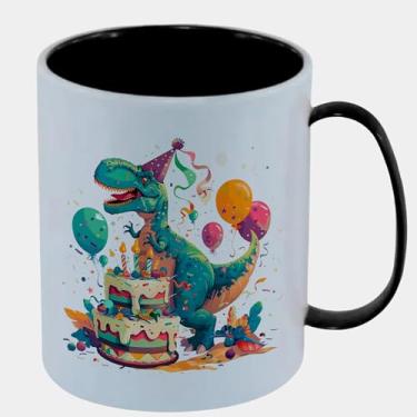 Imagem de Caneca Branca com Interna Preta de Polímero 325ml - DINOSSAURO ANIVERSARIO BOLO BALOES 2