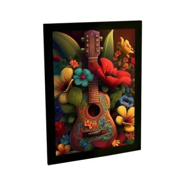 Imagem de Quadro Decorativo Violão Ilustração Cartoon Flores Decoração Quarto Sala