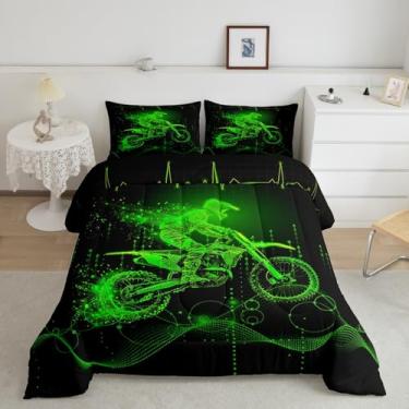 Imagem de Feelyou Conjunto de edredom infantil com estampa de motocross, motocicleta, esportes radicais e adolescentes, 2 peças