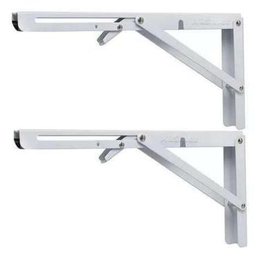 Imagem de Kit 2 Suportes Mão Francesa Dobrável Retrátil Reforçada 29x11.5cm