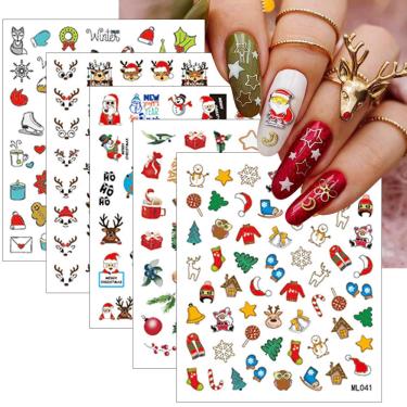 Imagem de Adesivos para unhas kehkfsef Christmas Santa Claus Deer Snowman x5