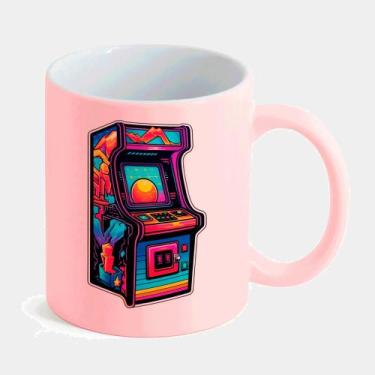 Imagem de Caneca Candy Rosa de Porcelana 325ML FLIPERAMA NEON RETROWAVE - Criati