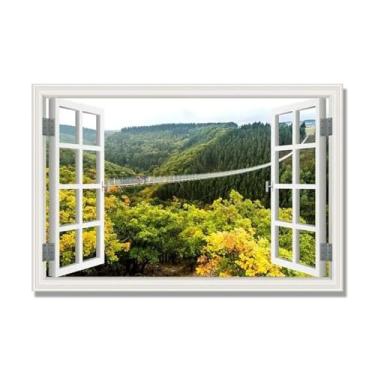 Imagem de NHLDZYH Janela de arte de parede com impressão em tela. Visualização de janela falsa. Impressão de imagem natural em tela. Arte de parede para sala de estar. (belo cenário na floresta 15). 60 x 90 cm