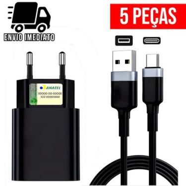Imagem de Kit 5 Carregador Rapido Tipo C USB Cabo Super Rapido 2.4A - Maxmídia
